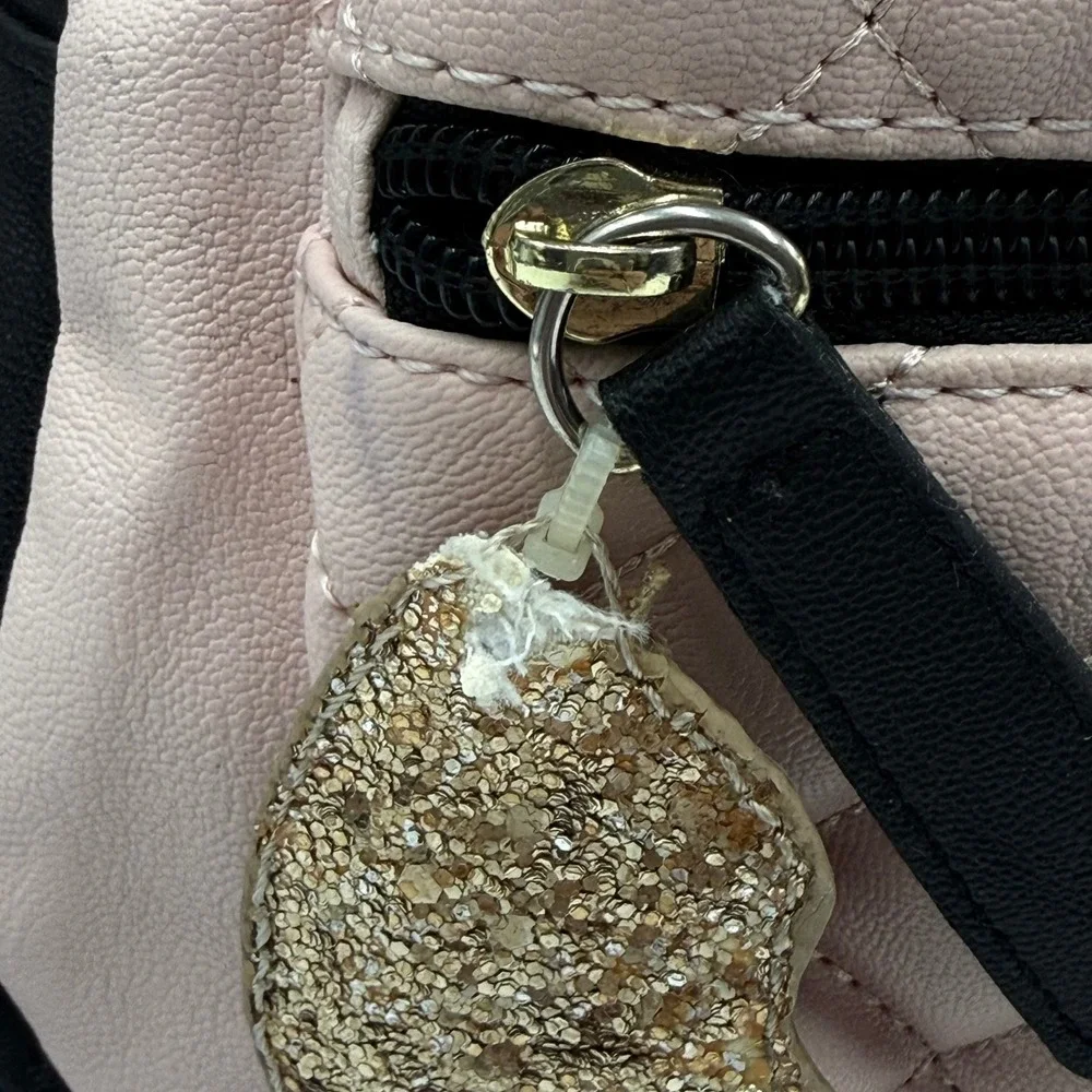 LUV‎ Betsey by Betsey Johnson Pink Black Quilted Mini Backpack Gold Lip Charm